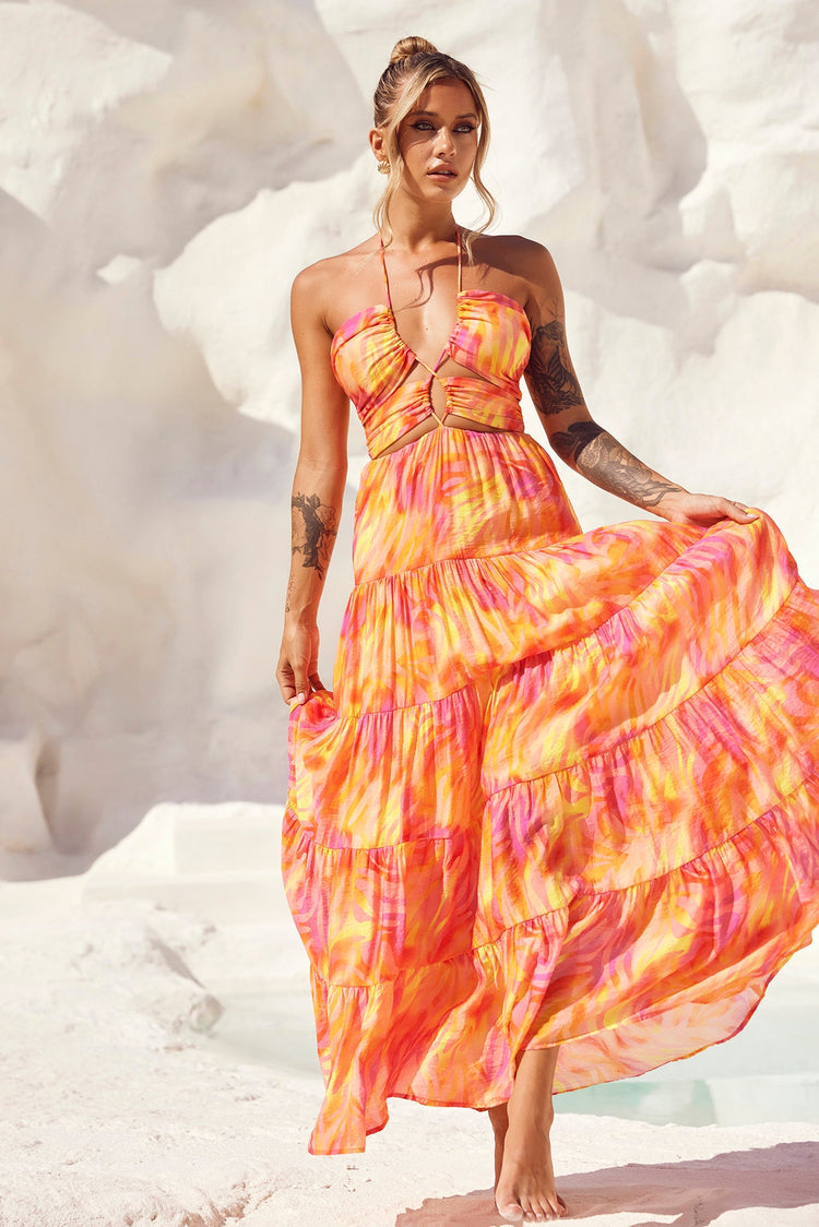 Dreamy Sun Maxi Dress - Orange Multi for women