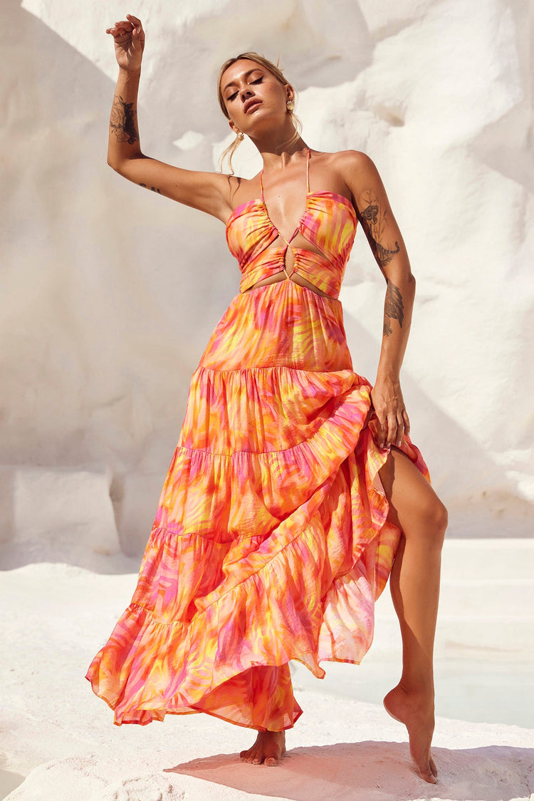 Dreamy Sun Maxi Dress - Orange Multi for women
