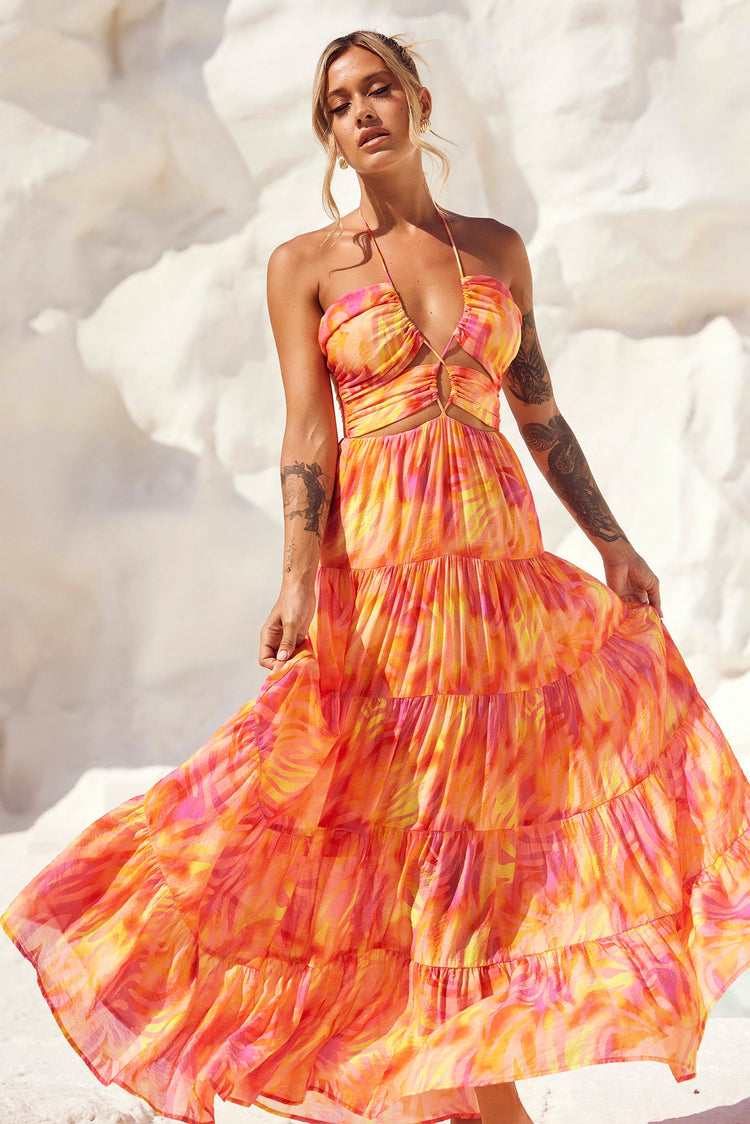 Dreamy Sun Maxi Dress - Orange Multi for women