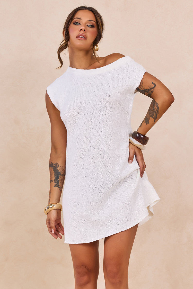 Drift Knit Mini Dress - White for women