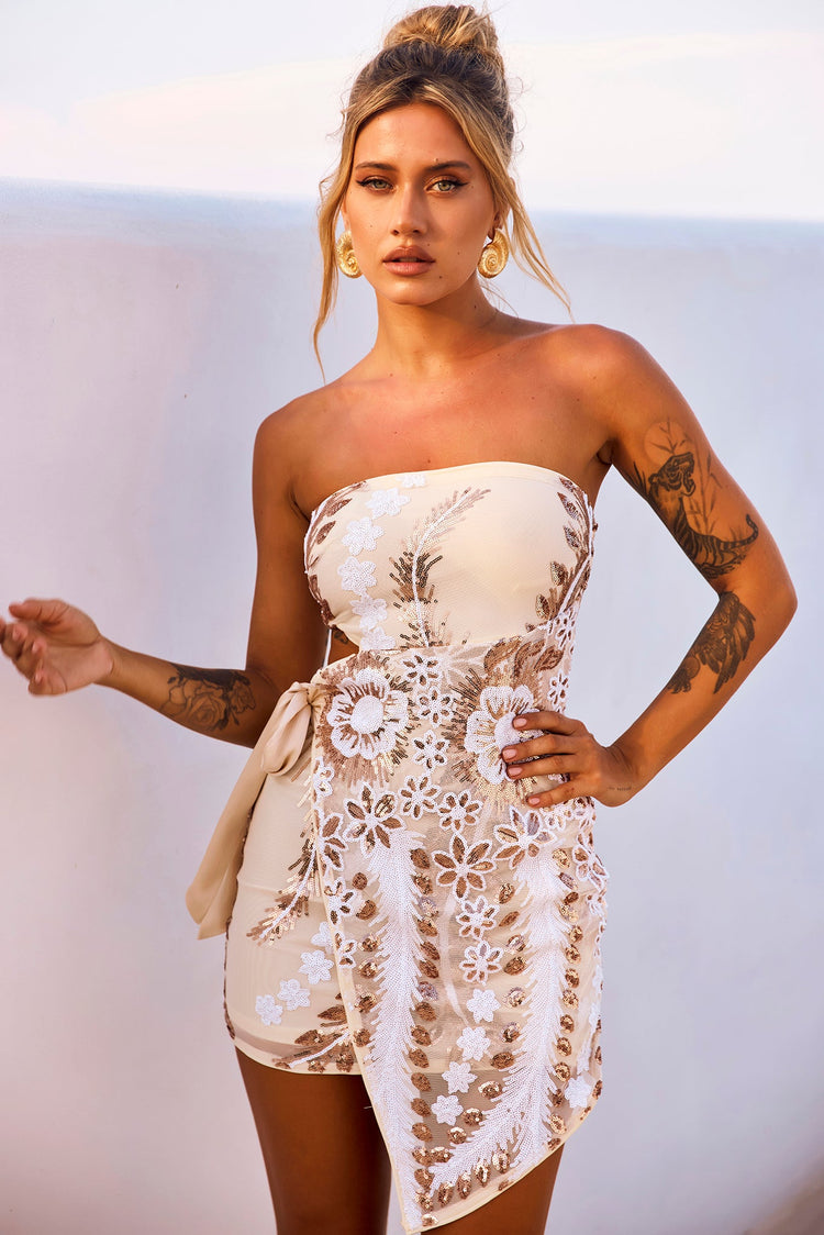 Easy Shine Mini Dress White Gold