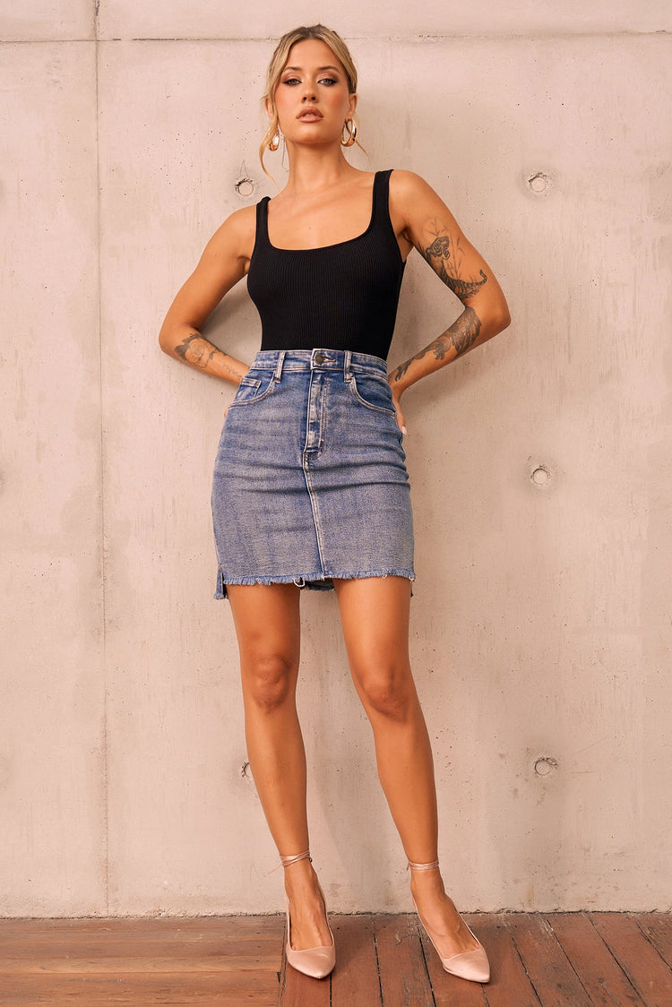 Easy Trust Denim Mini Skirt - Washed Blue for women