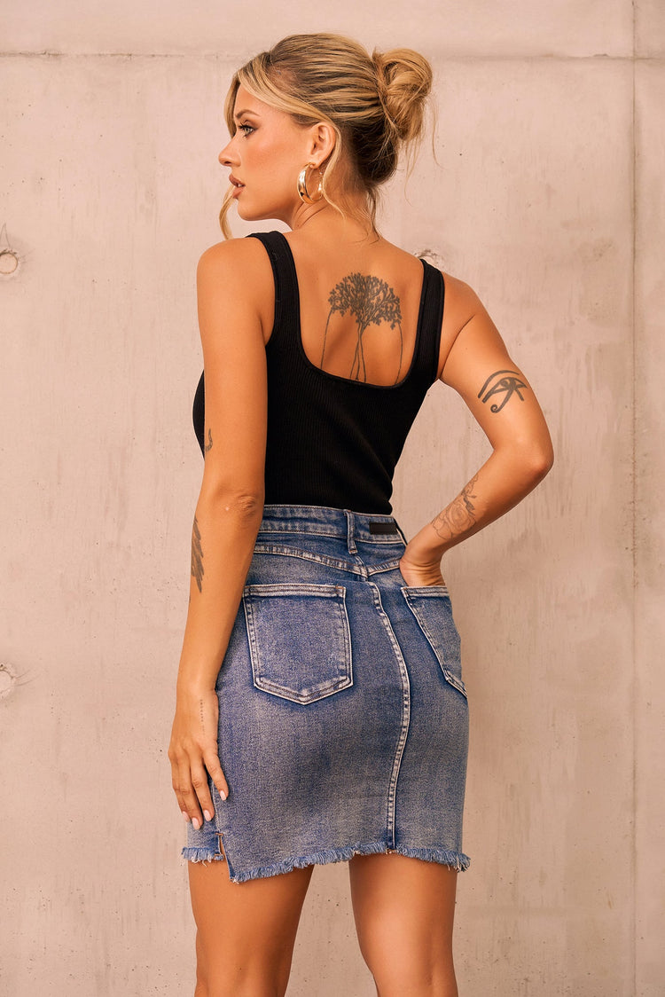 Easy Trust Denim Mini Skirt - Washed Blue for women