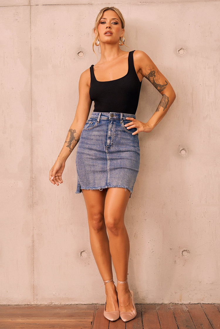 Easy Trust Denim Mini Skirt - Washed Blue for women
