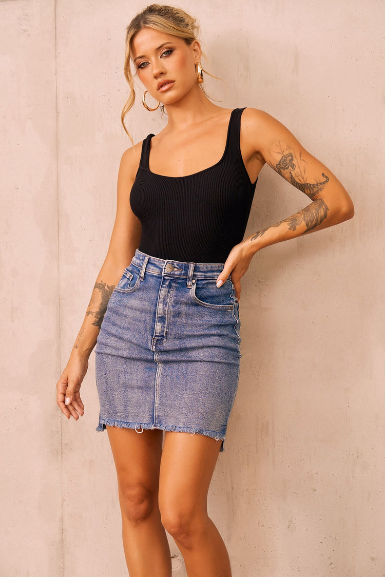 Easy Trust Denim Mini Skirt - Washed Blue for women