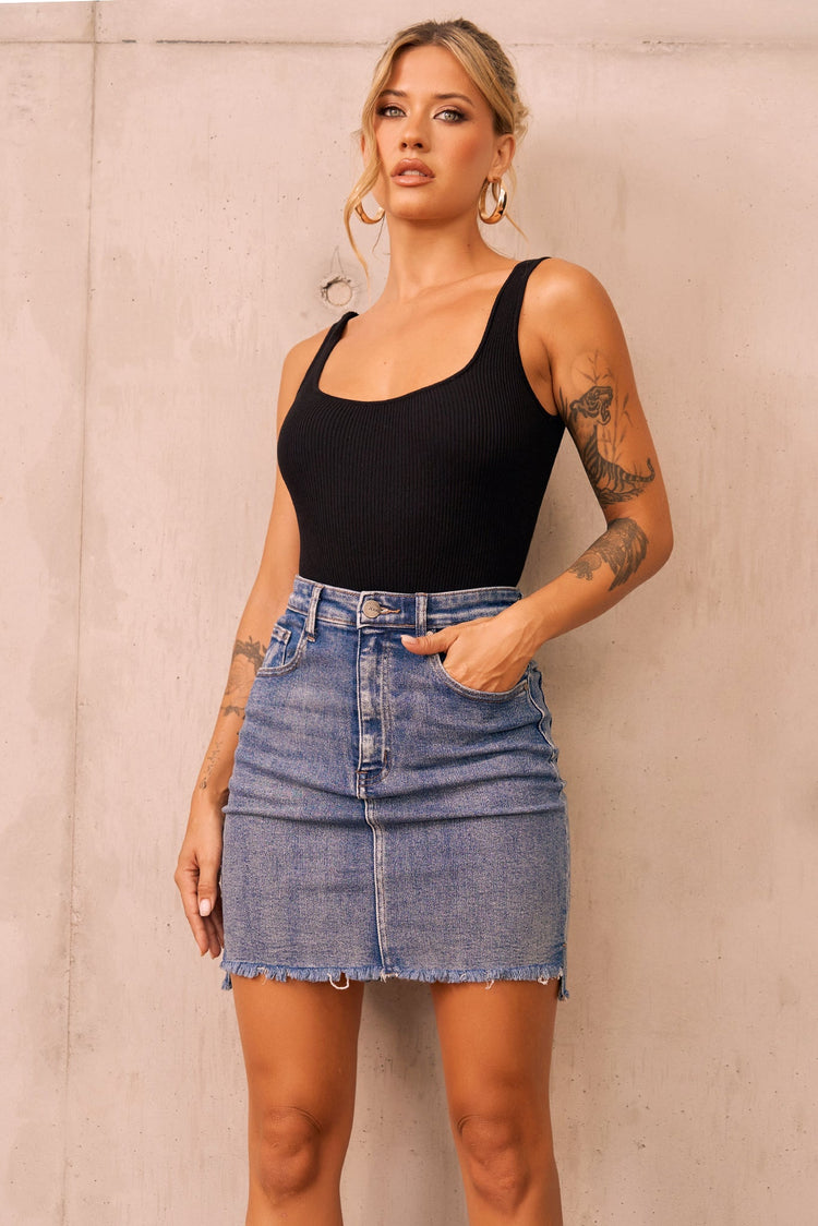 Easy Trust Denim Mini Skirt - Washed Blue for women