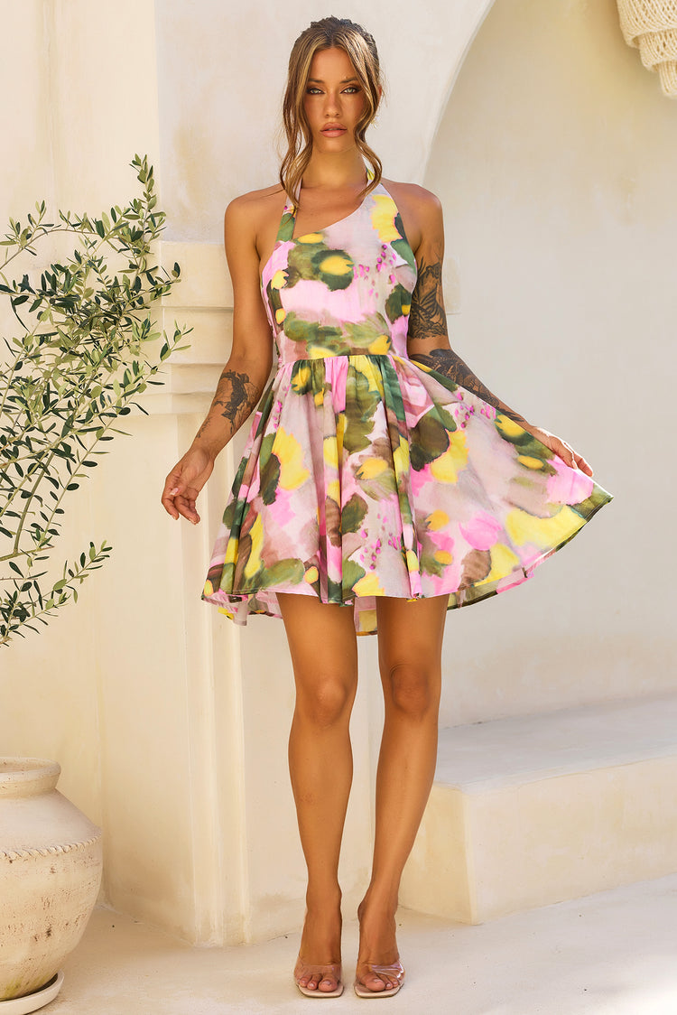 Eden Bloom Halter Woven Mini Dress - Pink Multi for women