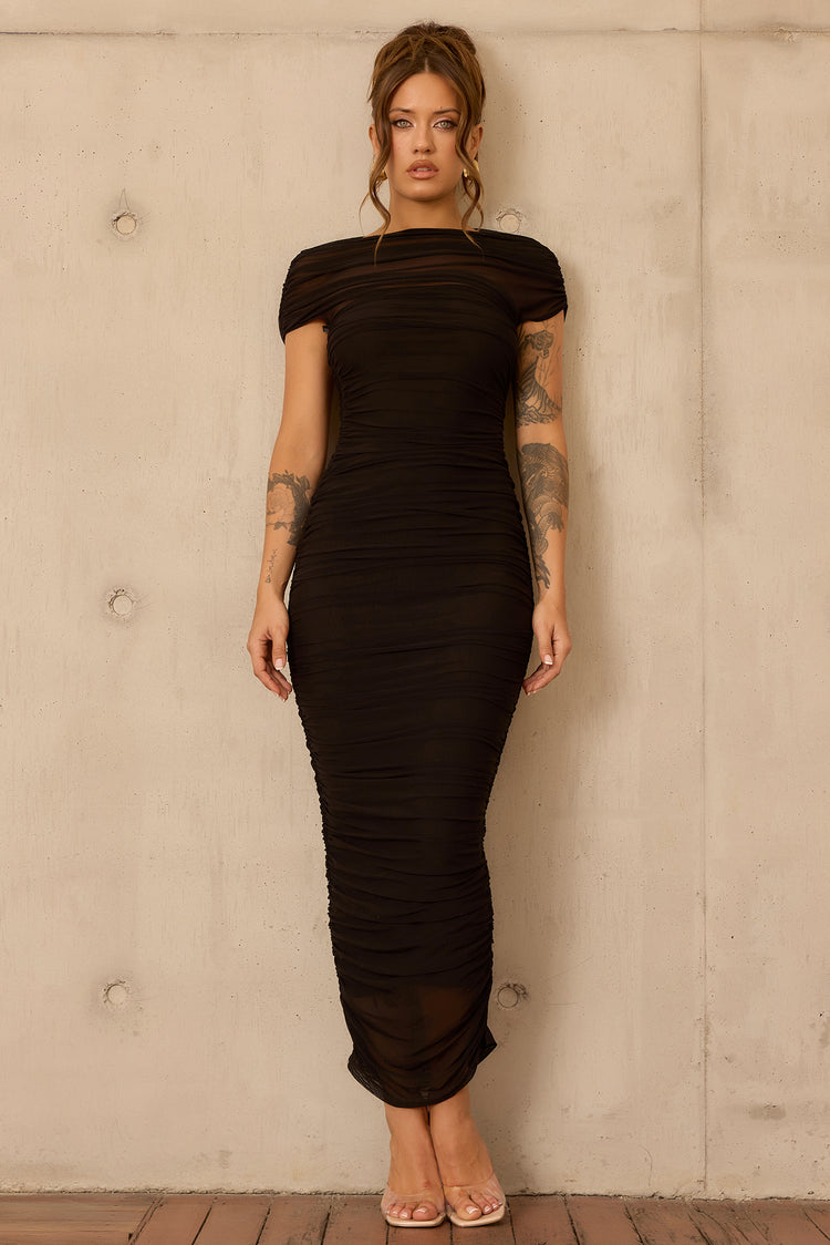 Elysian Mesh Midi Dress - Black for women