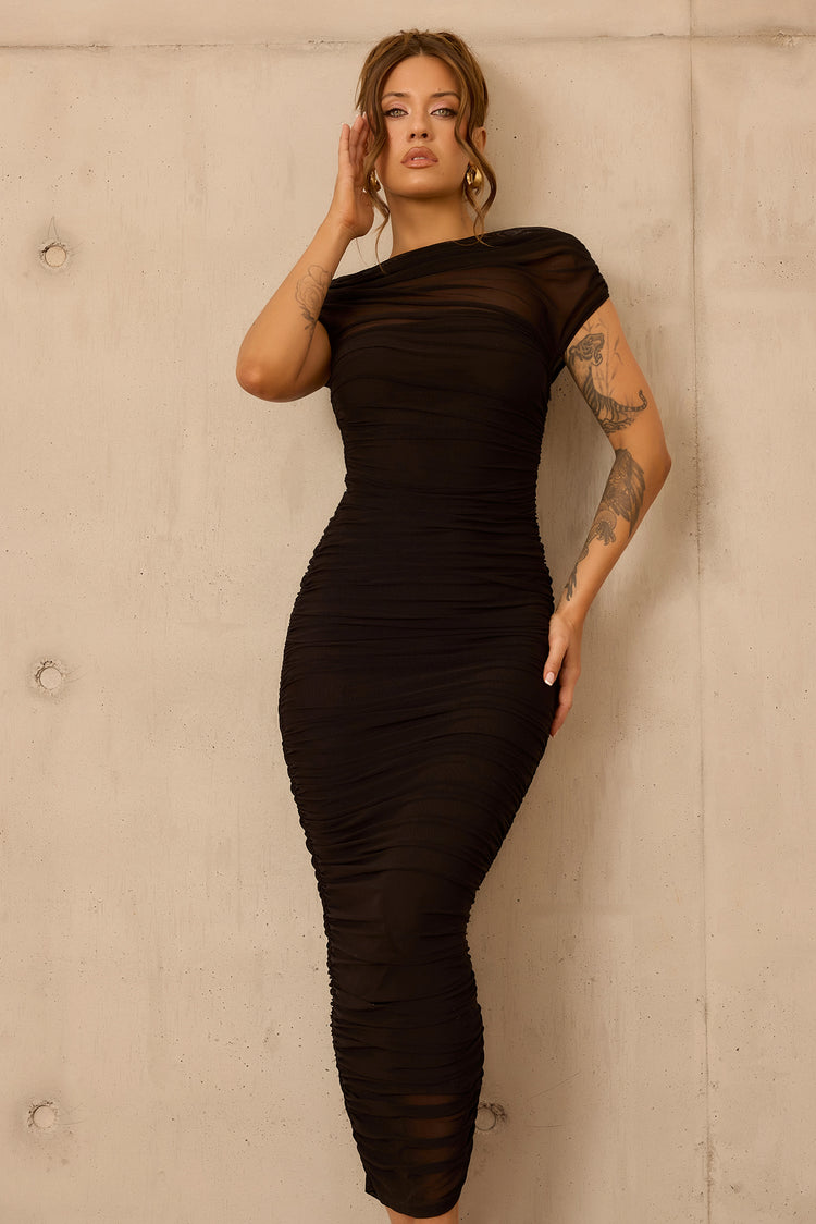 Elysian Mesh Midi Dress - Black for women