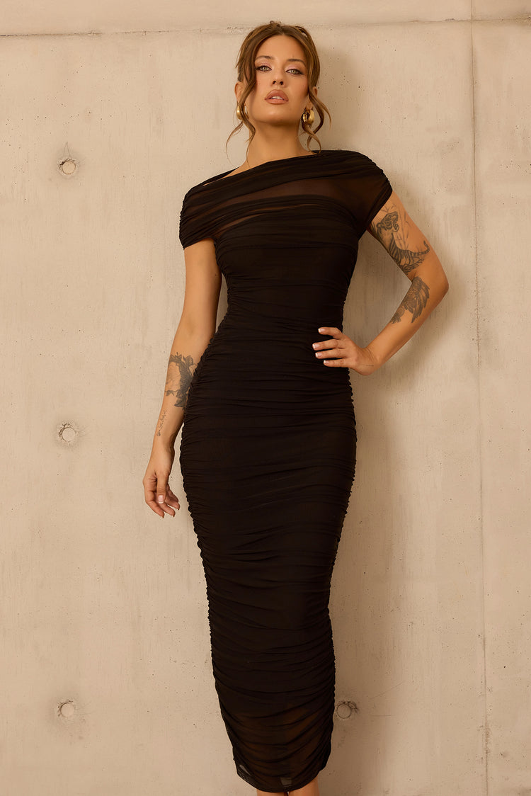 Elysian Mesh Midi Dress - Black for women