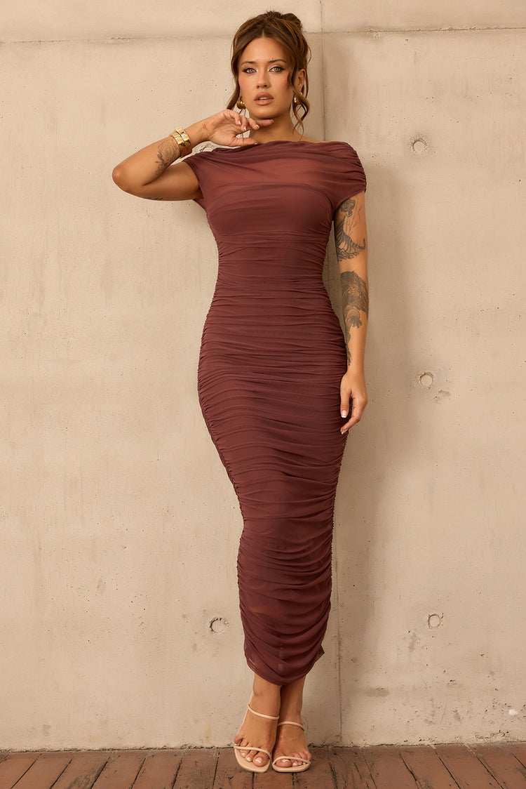 Elysian Mesh Midi Dress - Cocoa for women