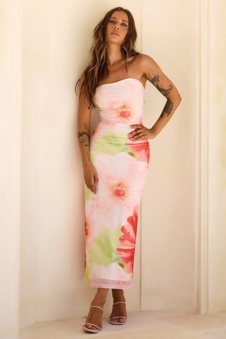 Euphoria Hour Mesh Midi Dress - Coral Green for women