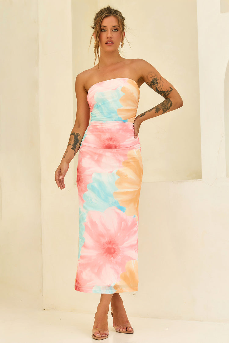 Euphoria Hour Mesh Midi Dress - Pink Blue for women