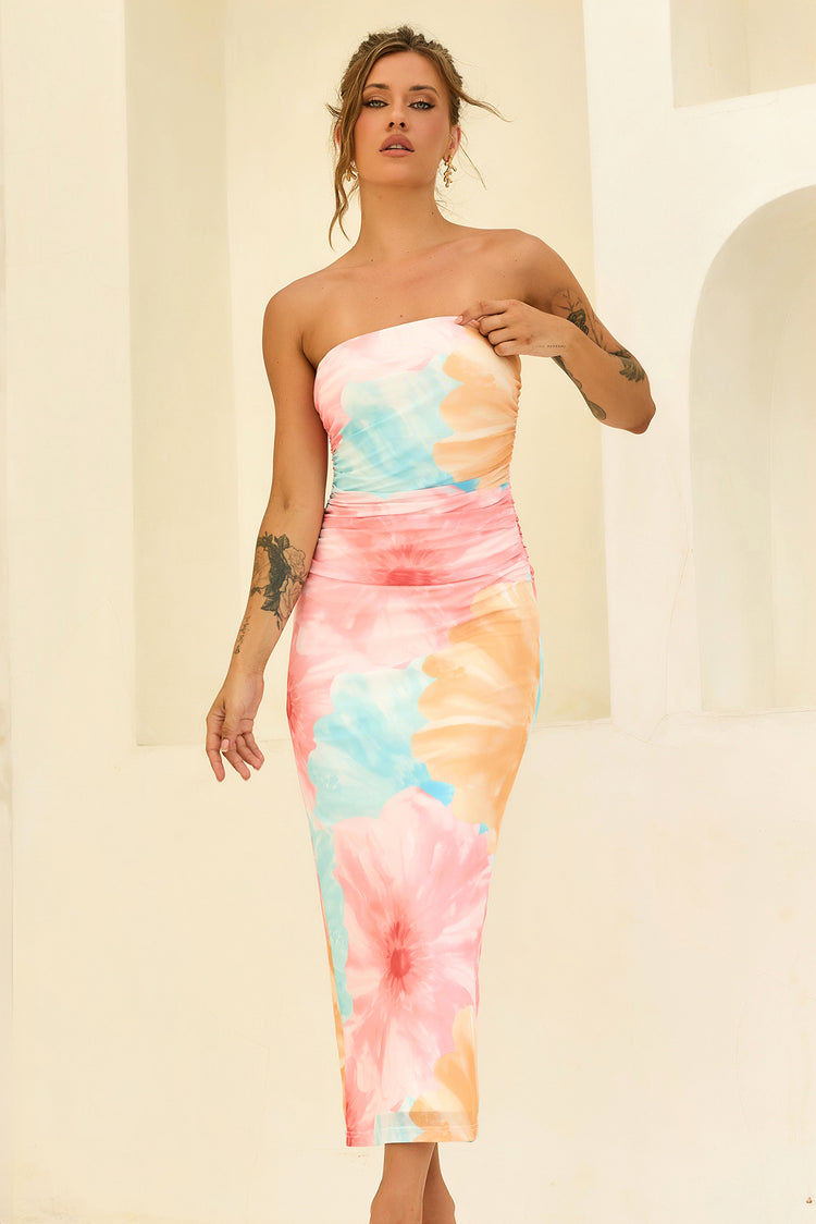 Euphoria Hour Mesh Midi Dress - Pink Blue for women