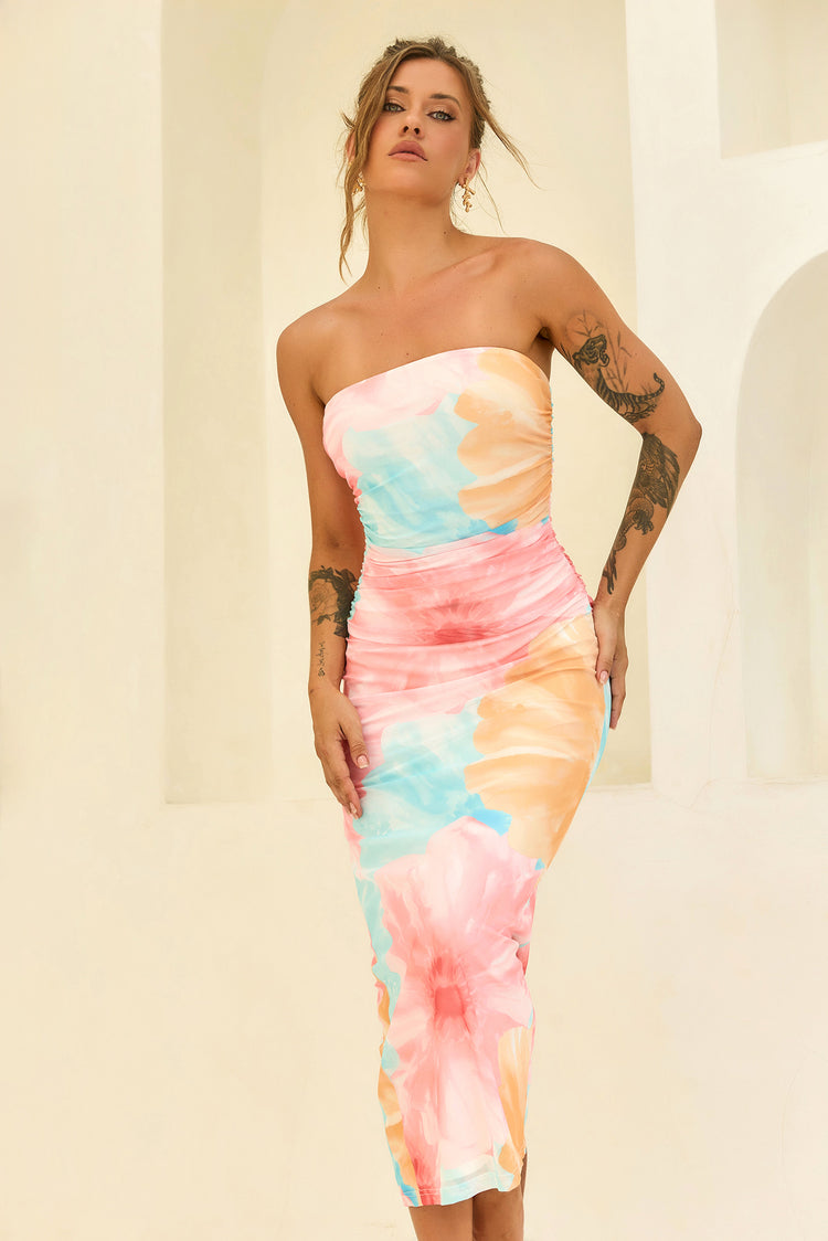 Euphoria Hour Mesh Midi Dress - Pink Blue for women