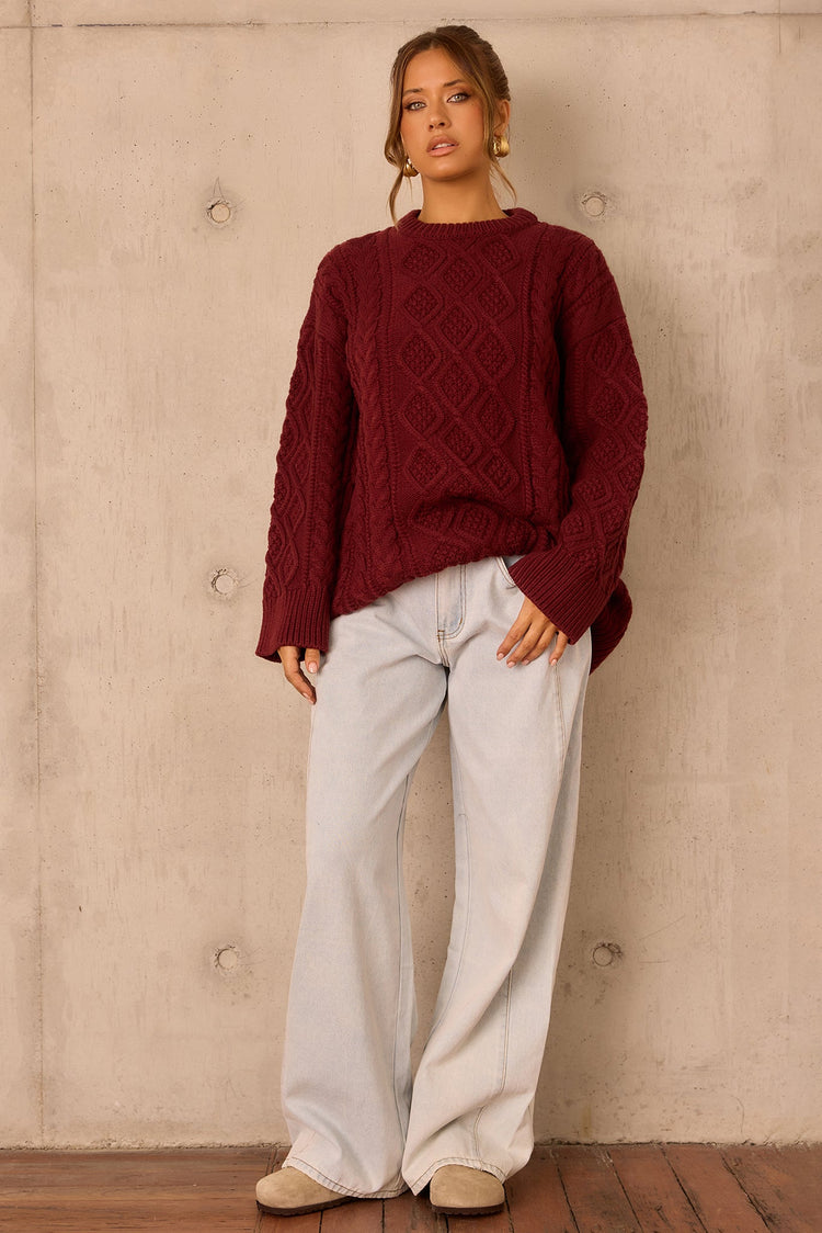 Falling Forward Knit Sweater - Wine for women