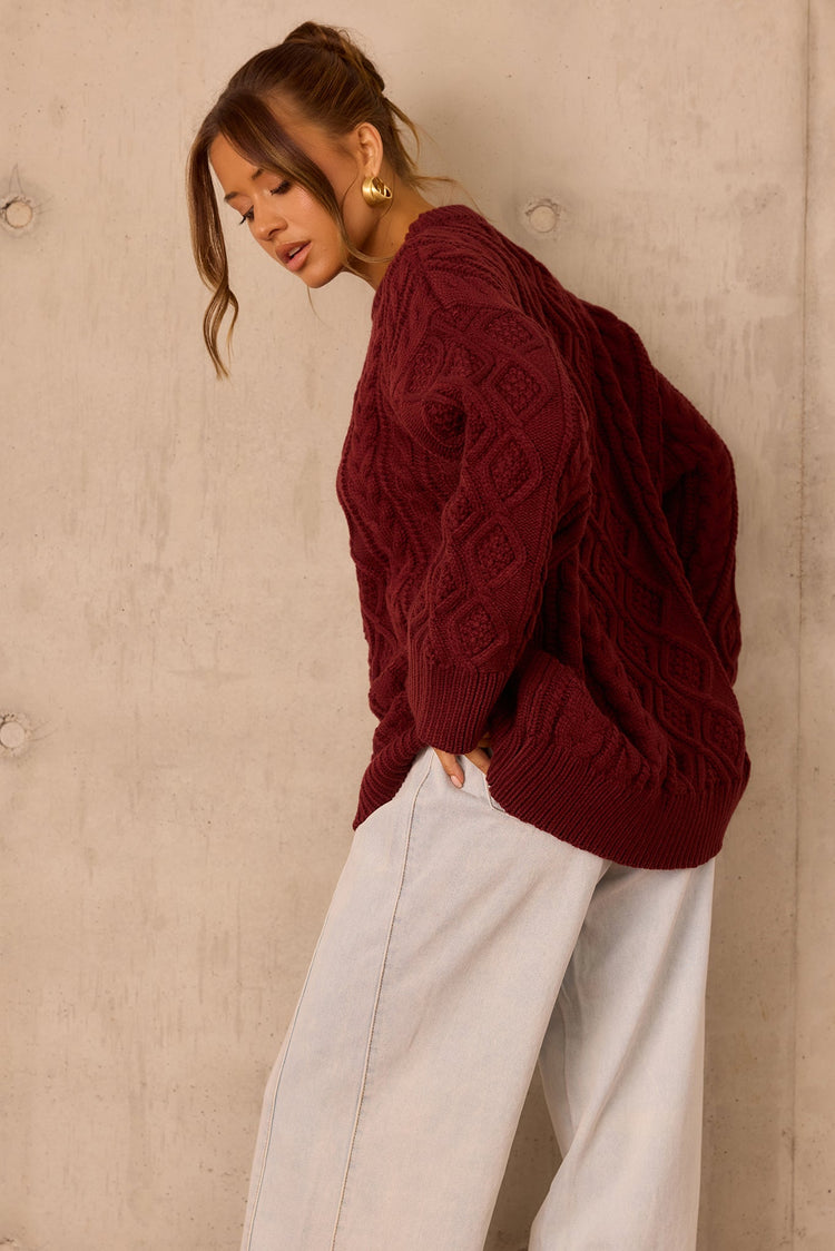 Falling Forward Knit Sweater - Wine for women