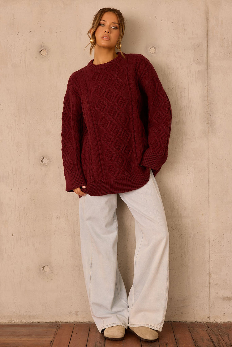 Falling Forward Knit Sweater - Wine for women