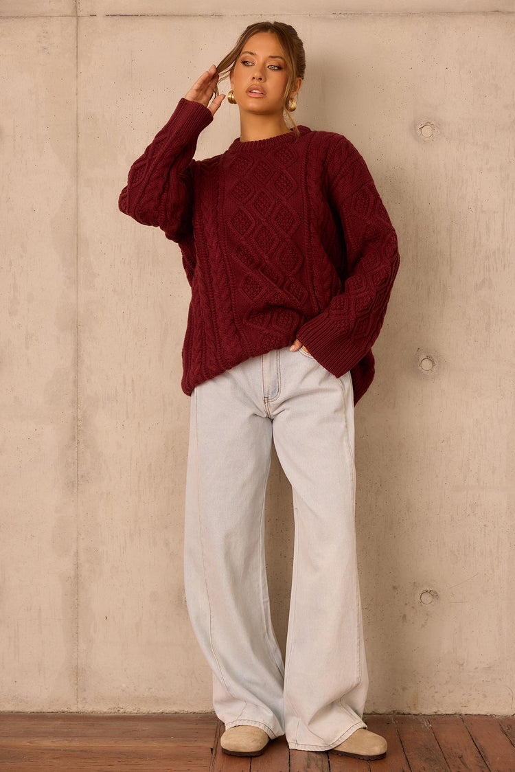 Falling Forward Knit Sweater - Wine for women