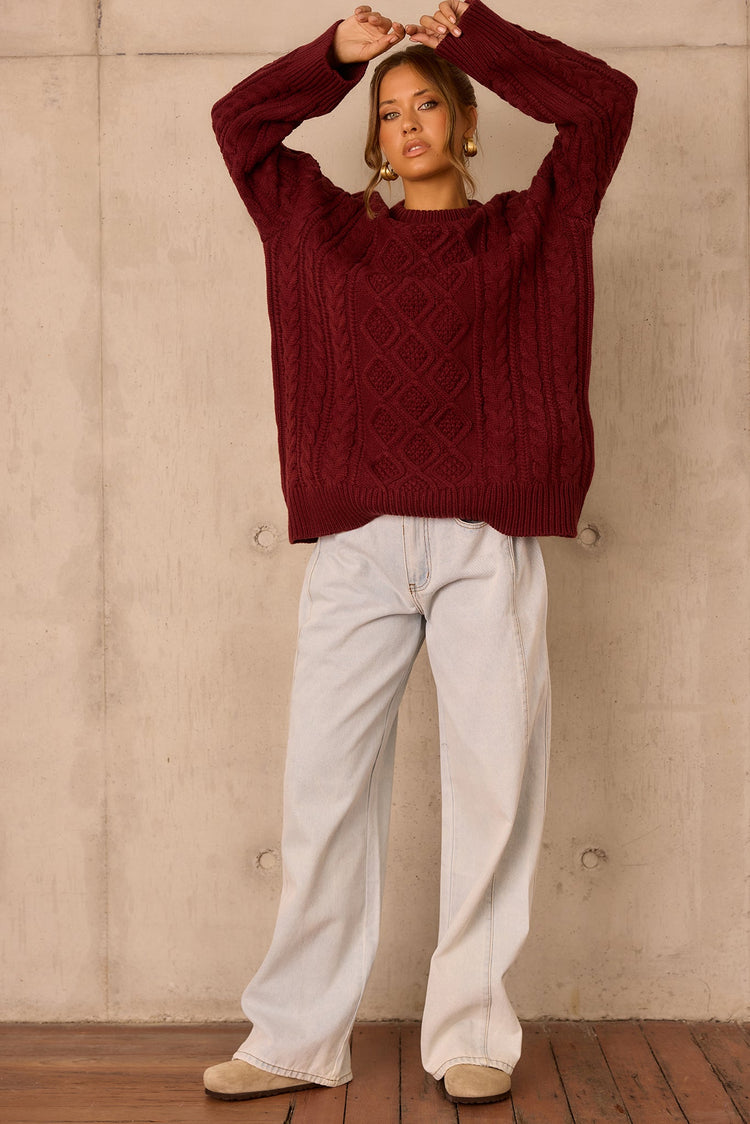 Falling Forward Knit Sweater - Wine for women
