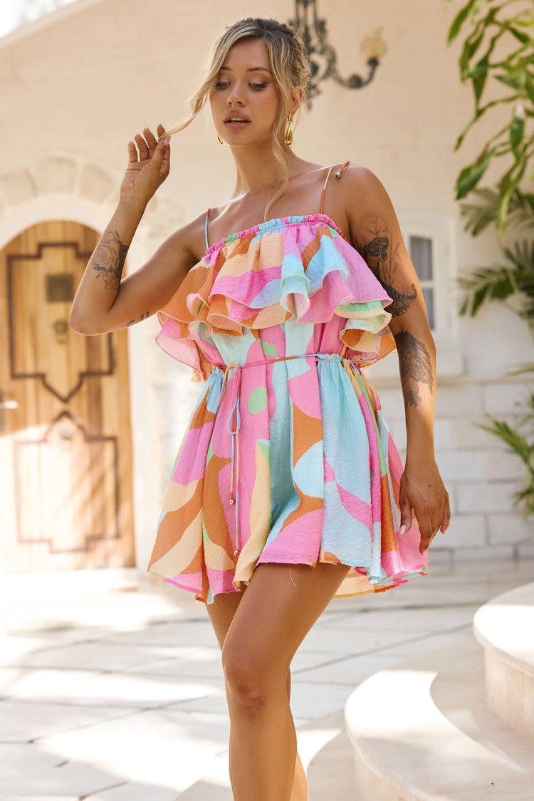 Falling Petals Mini Dress - Aqua Multi for women