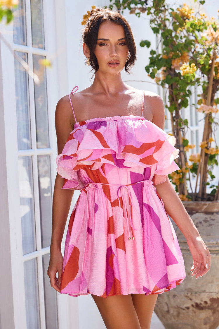 Falling Petals Mini Dress - Pink Multi for women