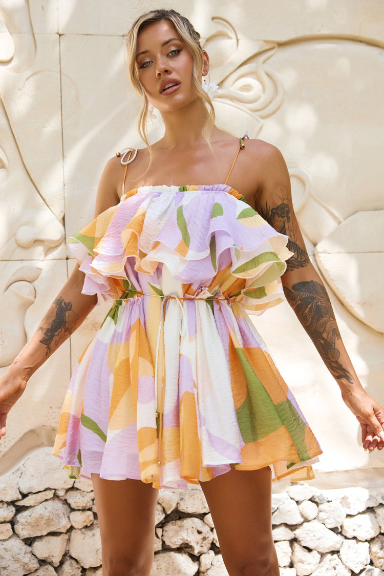Falling Petals Mini Dress - Yellow Multi for women