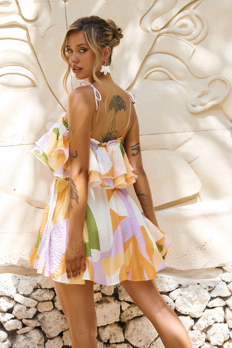 Falling Petals Mini Dress - Yellow Multi for women