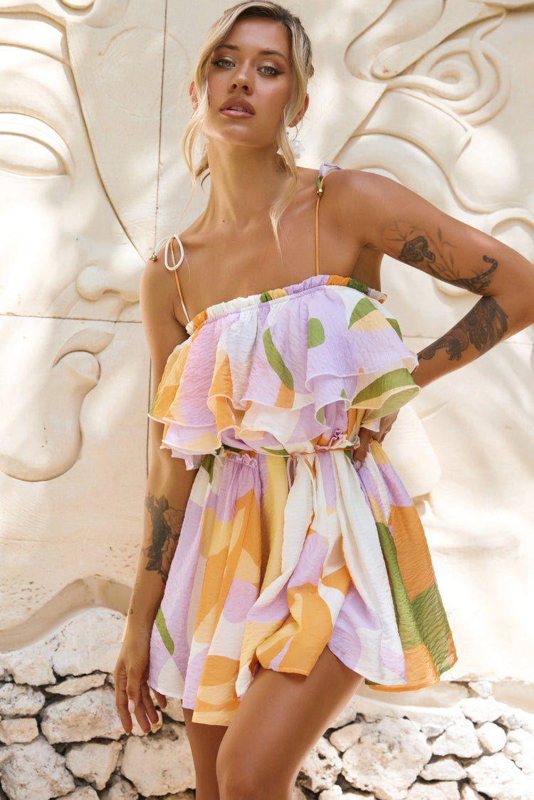 Falling Petals Mini Dress - Yellow Multi for women