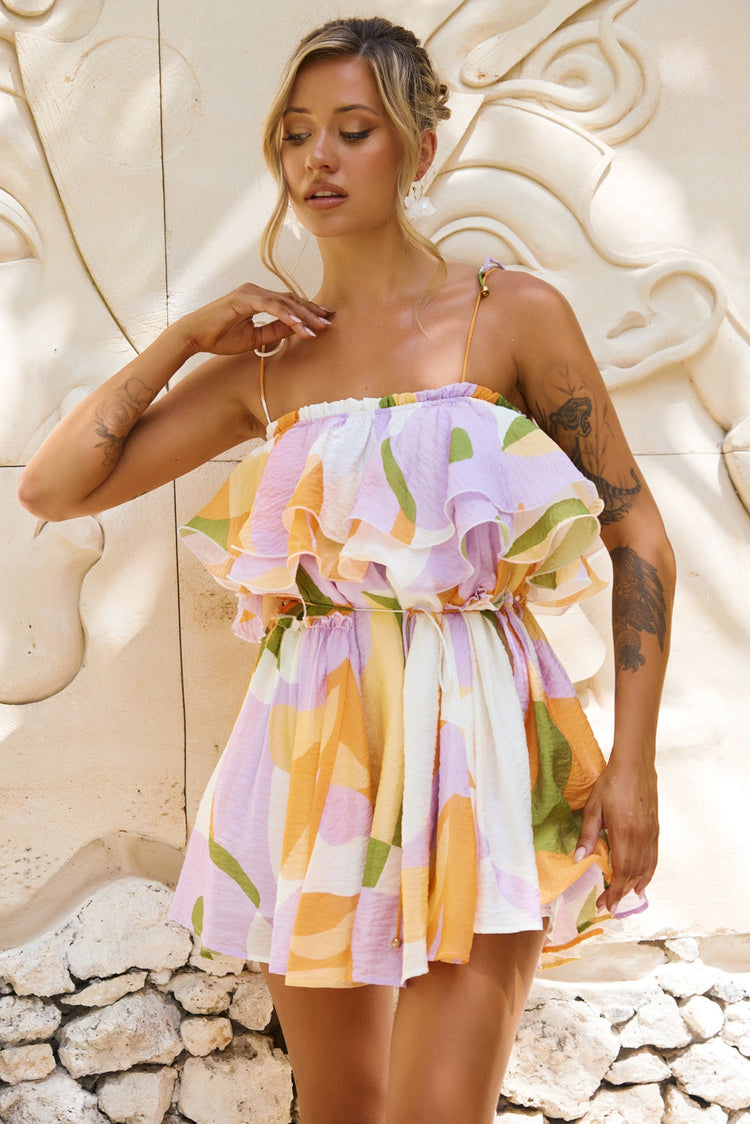 Falling Petals Mini Dress - Yellow Multi for women