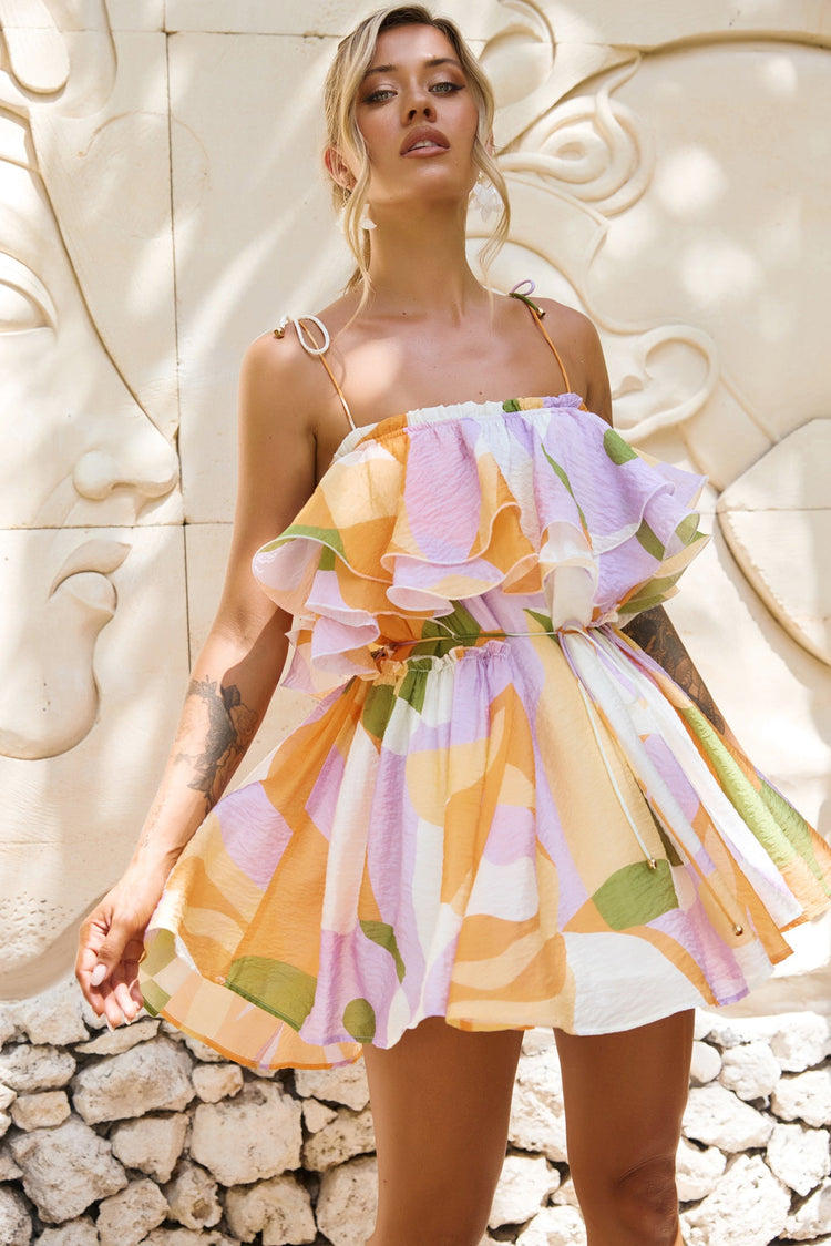 Falling Petals Mini Dress - Yellow Multi for women