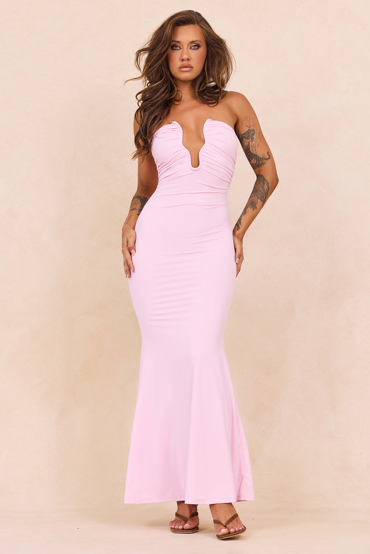 Flirty Whispers Slinky Jersey Maxi Dress - Blush for women