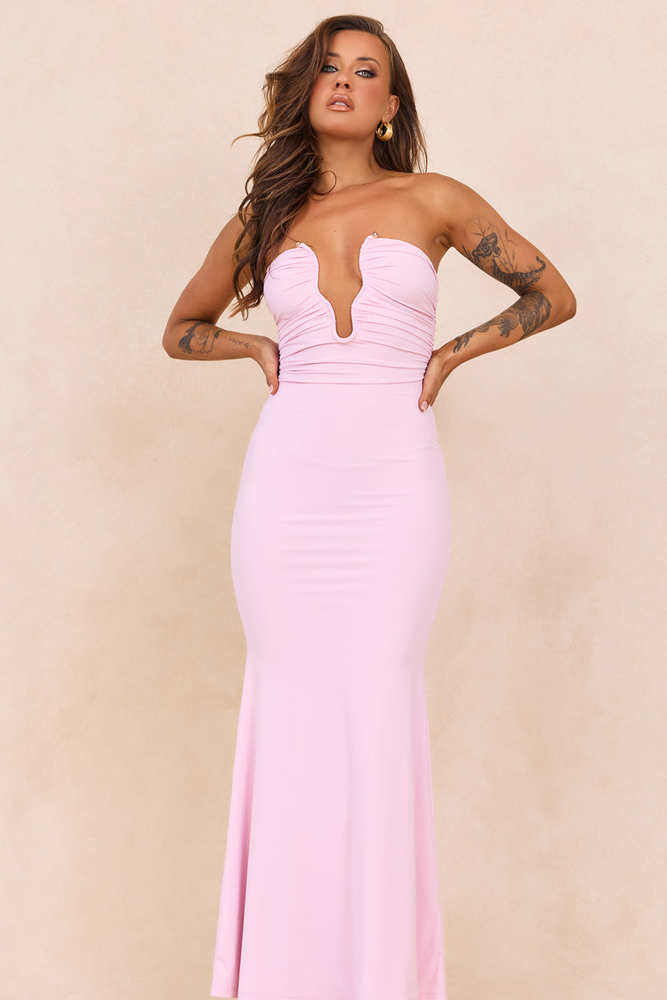 Flirty Whispers Slinky Jersey Maxi Dress - Blush for women