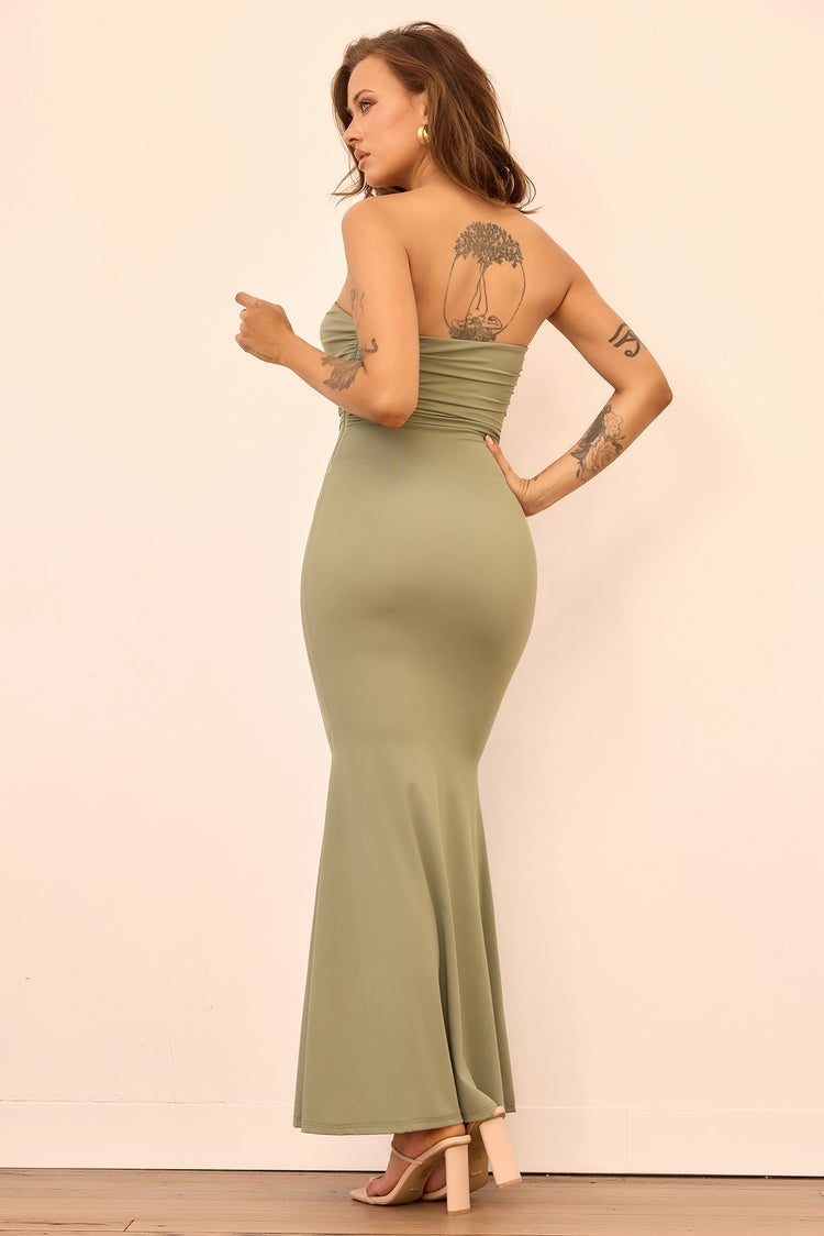 Flirty Whispers Slinky Jersey Maxi Dress - Olive for women
