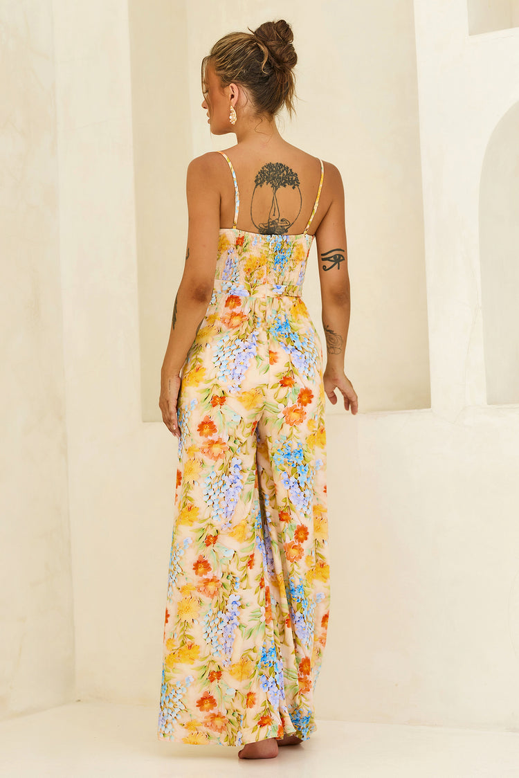 Floral Serenade Rayon Jumpsuit - Yellow Multi for women