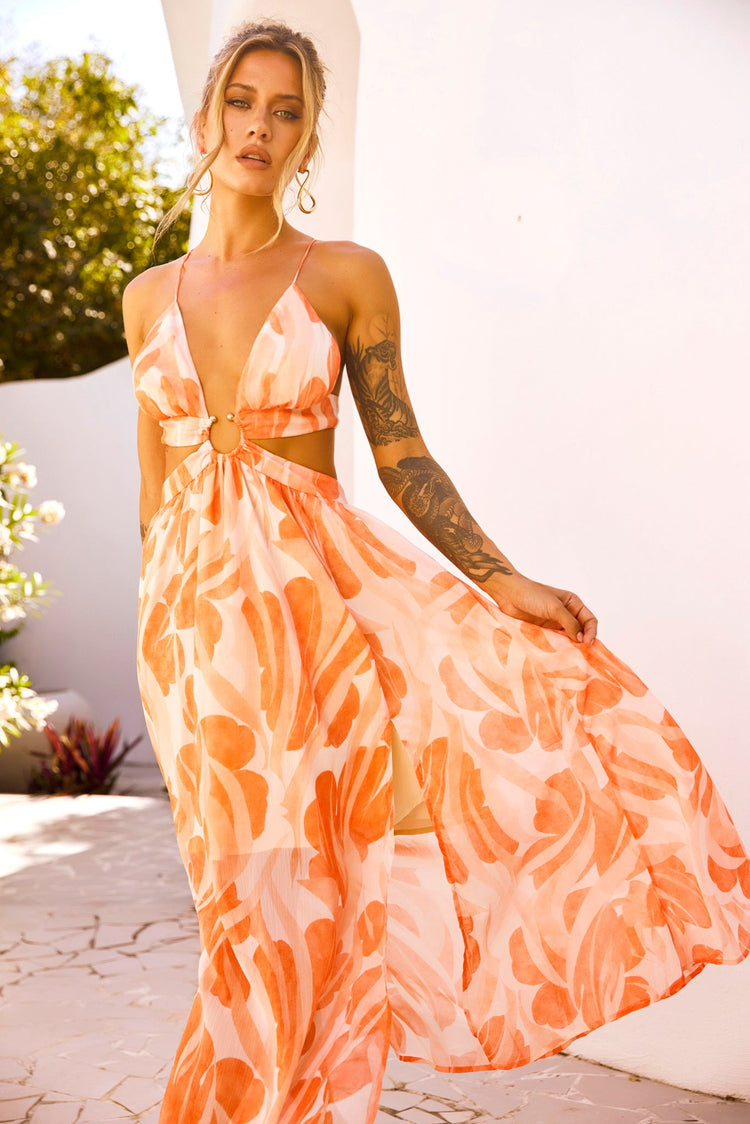 Forest Favors Maxi Dress - Orange for women