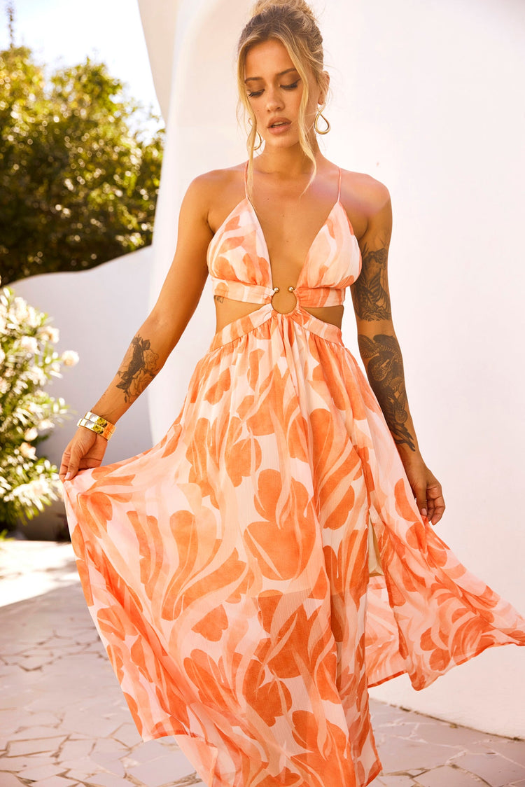 Forest Favors Maxi Dress - Orange for women