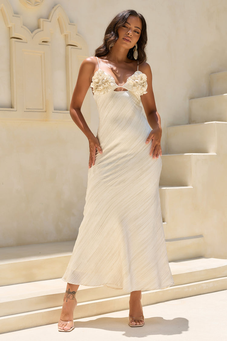 Found Myself Satin Maxi Dress - Cream for women