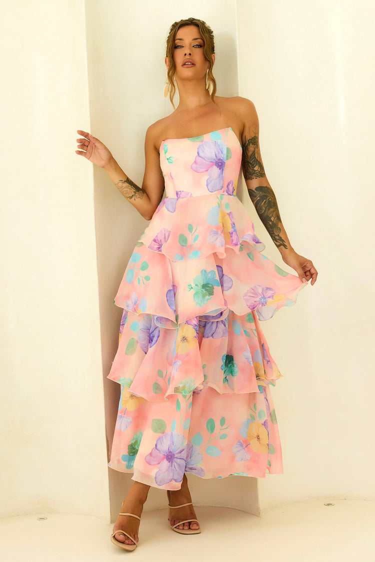 Free Daydream Chiffon Maxi Dress - Peach Multi for women