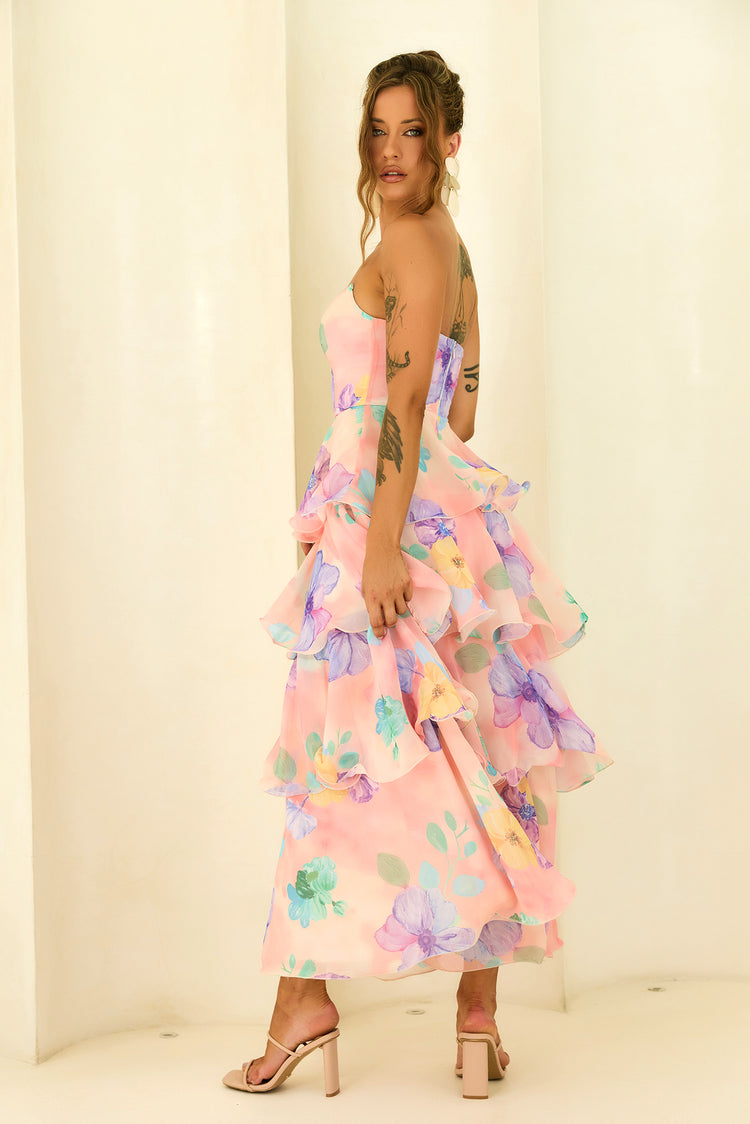 Free Daydream Chiffon Maxi Dress - Peach Multi for women