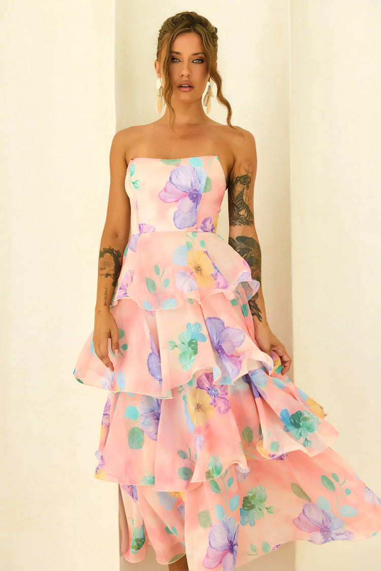 Free Daydream Chiffon Maxi Dress - Peach Multi for women