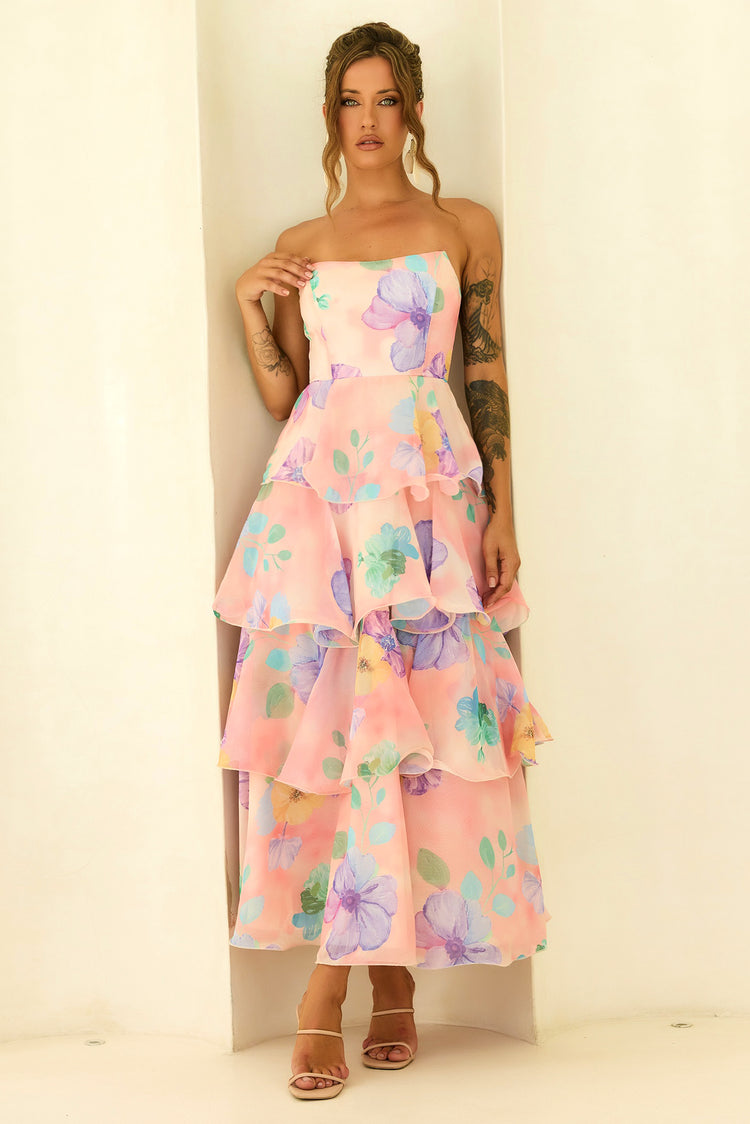 Free Daydream Chiffon Maxi Dress - Peach Multi for women