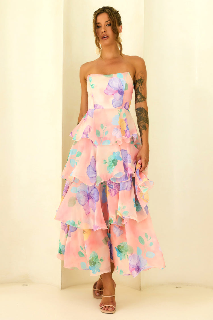 Free Daydream Chiffon Maxi Dress - Peach Multi for women