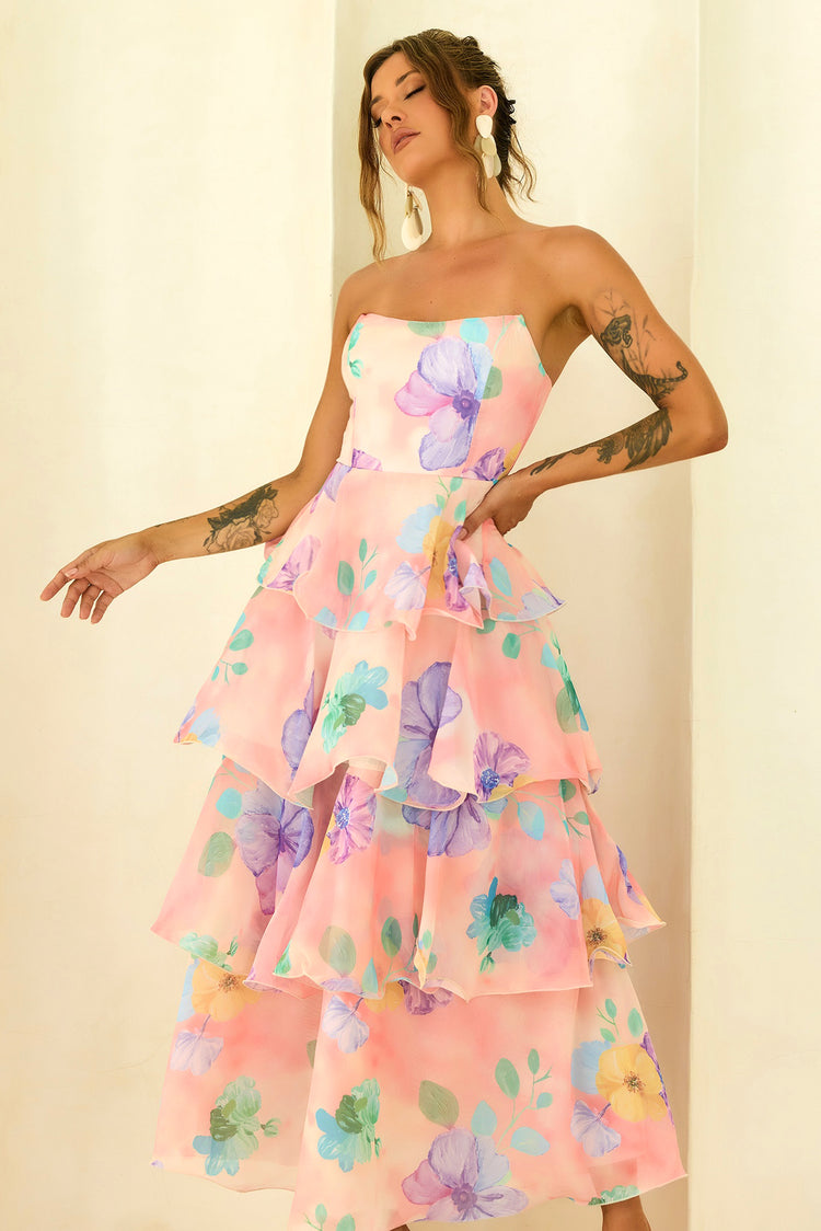 Free Daydream Chiffon Maxi Dress - Peach Multi for women