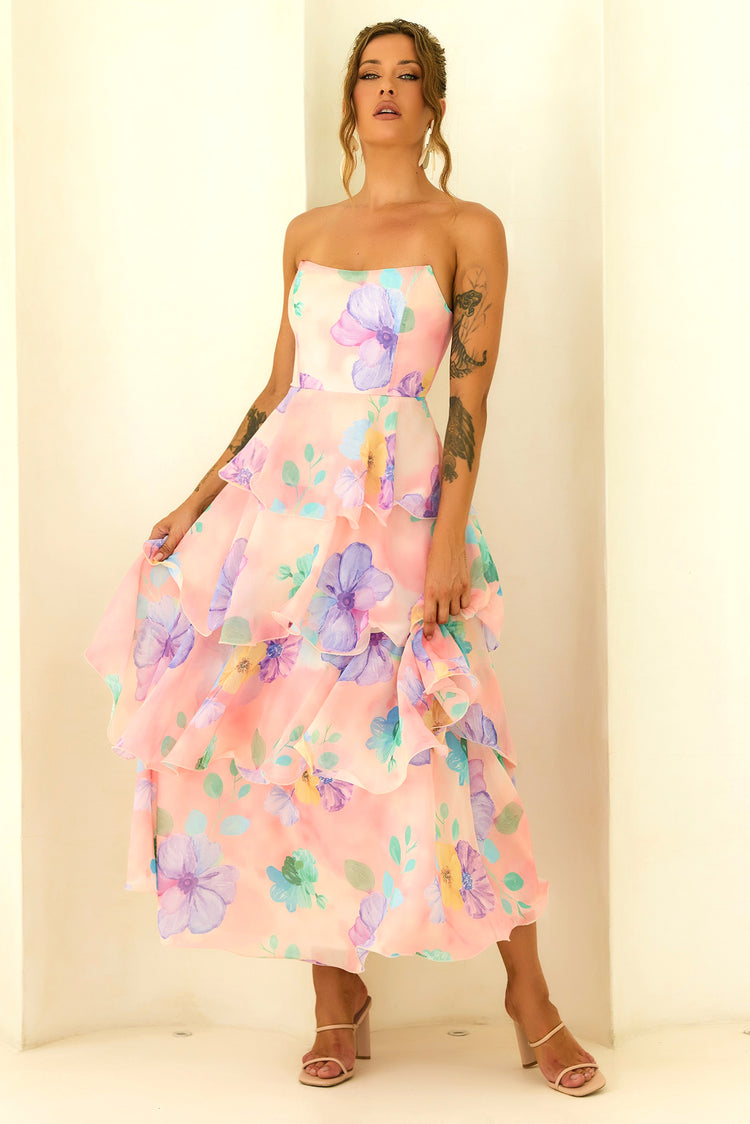 Free Daydream Chiffon Maxi Dress - Peach Multi for women