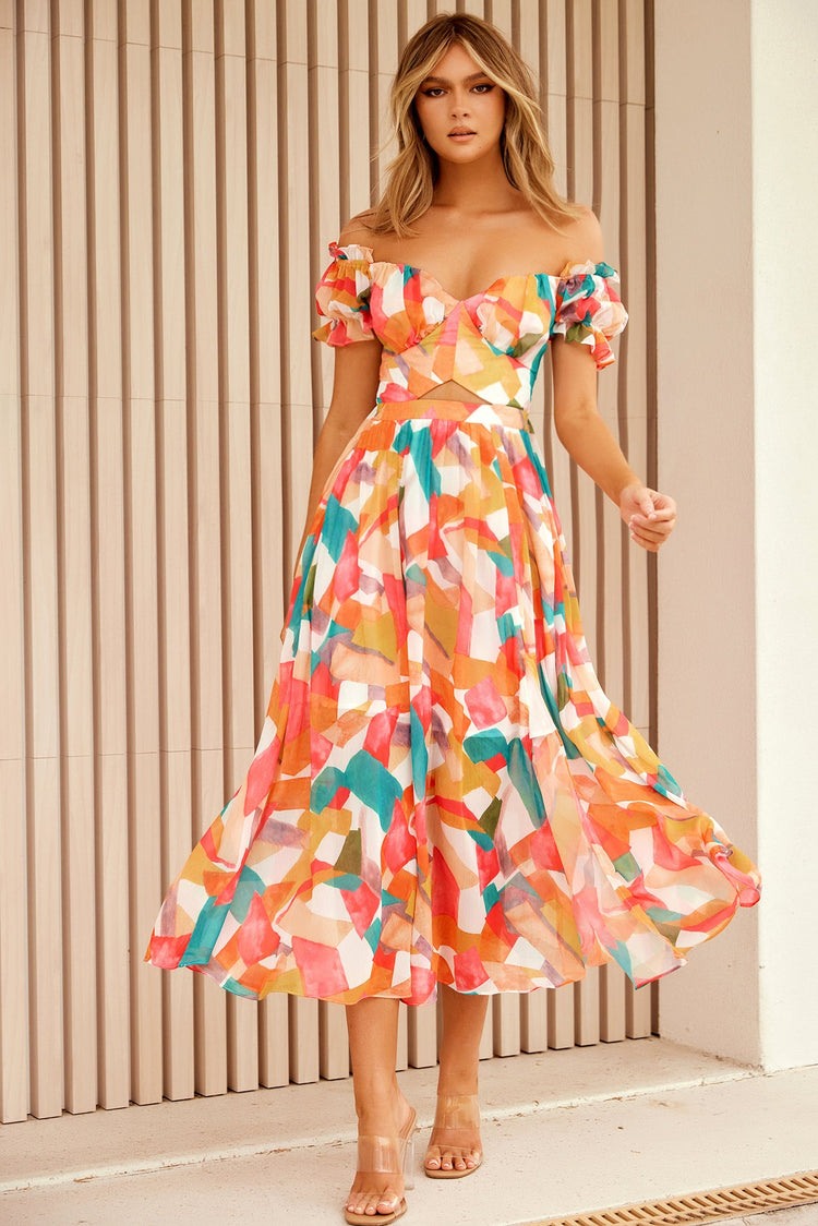 Fresh Start Midi Dress - Red Multi for women