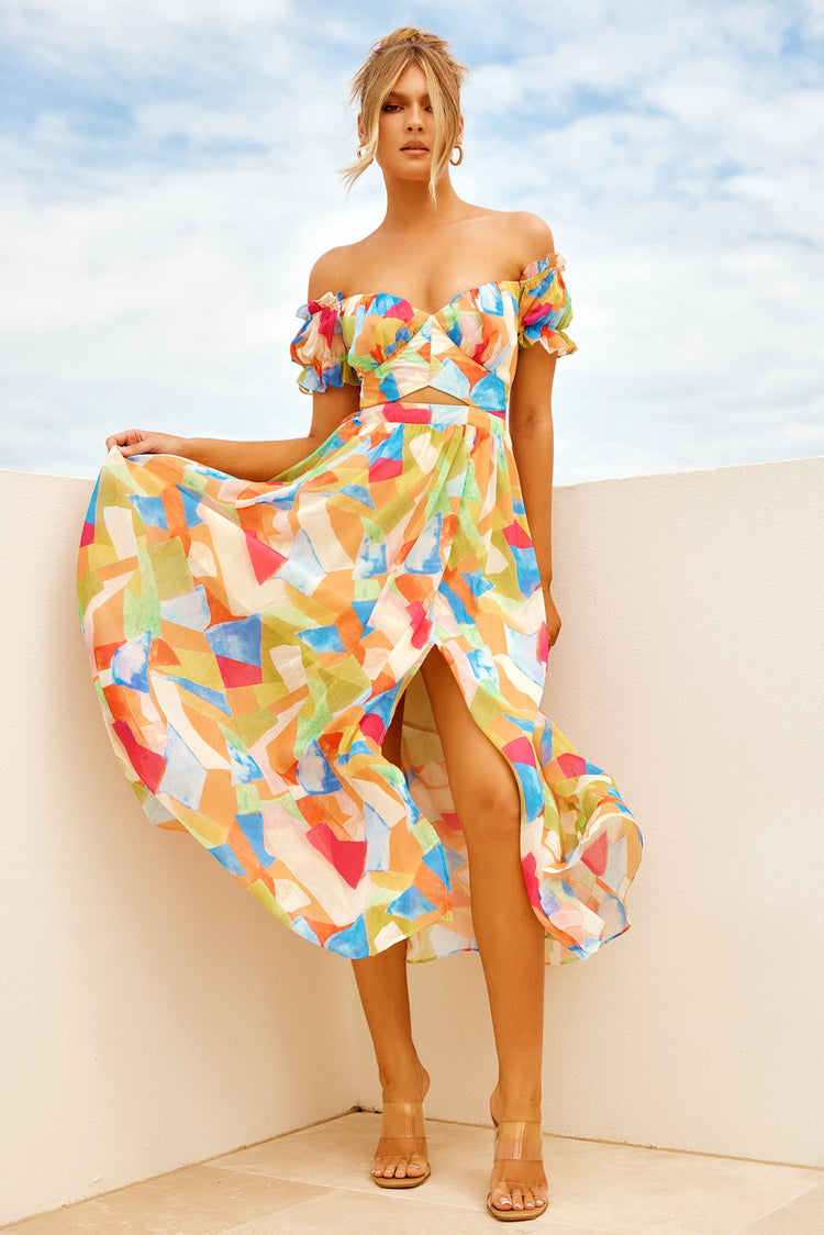 Fresh Start Midi Dress - Yellow Multi for women