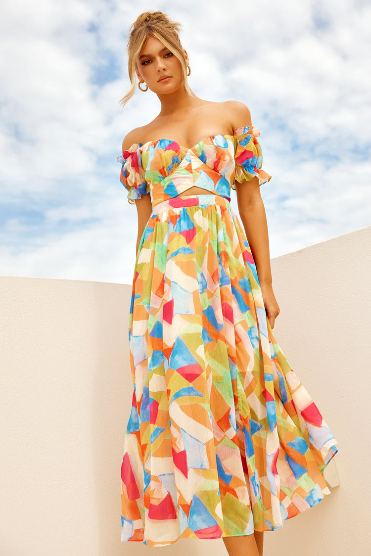 Fresh Start Midi Dress - Yellow Multi for women