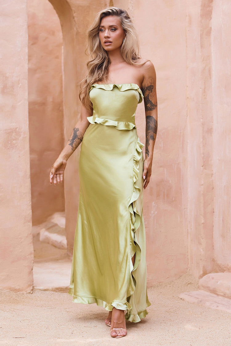 Frill All Up Maxi Dress - Olive for women