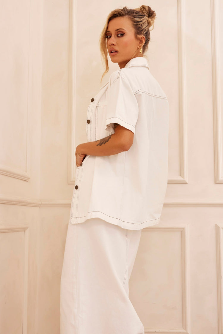 Future Face Denim Midi Skirt - White for women